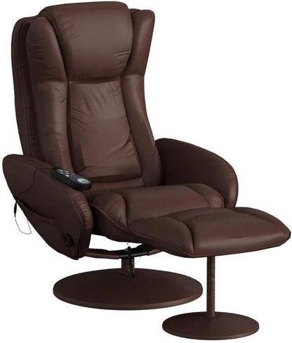 Electric Massage Recliner With Ottoman Footrest Brown ShipItFurniture