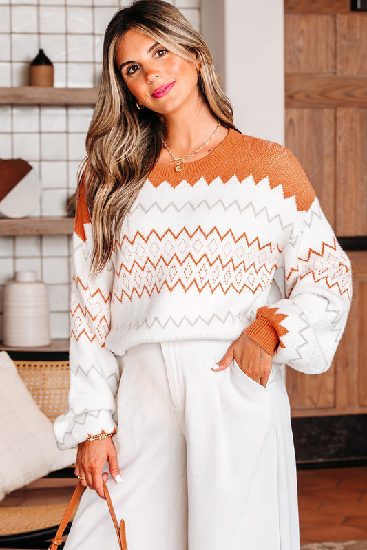 Daphne Zigzag Knitted Pullover Sweater Threaded Pear