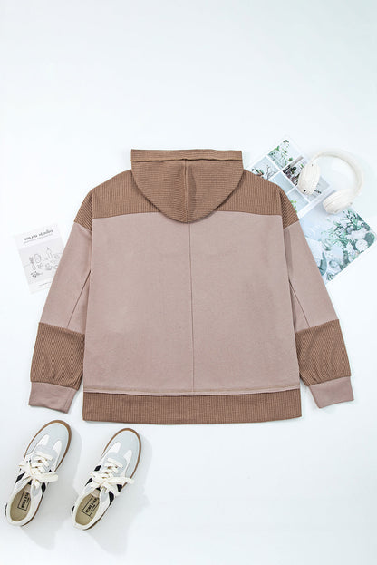 Goat Waffle Contrast Patchwork Plus Size Pocketed Hoodie
