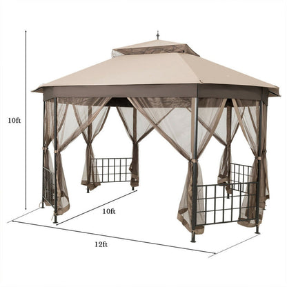 10’X 12’ Octagonal Patio Gazebo with Mosquito Net ShipItFurniture