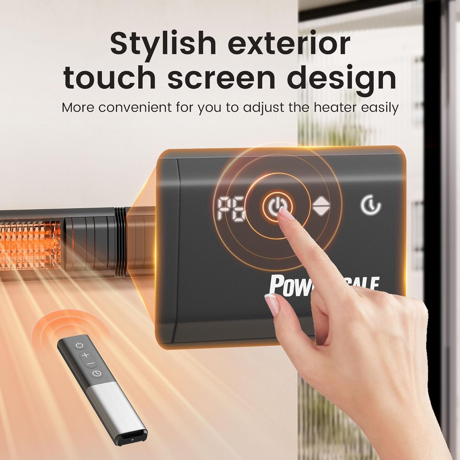 Infrared Heater 24H Timer Outdoor Heater,Ip65,Memory Function Infrared Electric Patio Heater,9 Levels Heating Touchscreen with Remote Electric Heater,Restaurant Backyard,1500W,Black ShipItFurniture