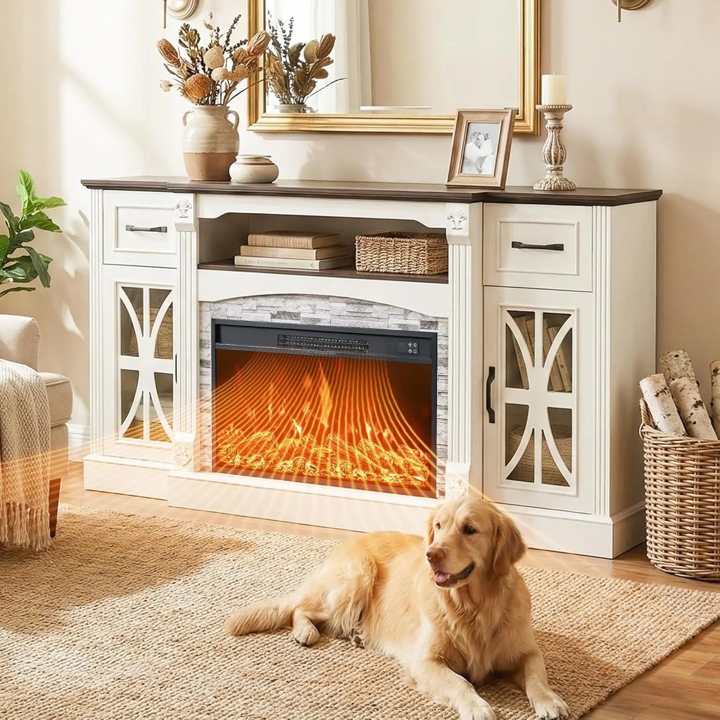 70Inch Electric Fireplace TV Stand BuiltIn PowerStrip ShipItFurniture