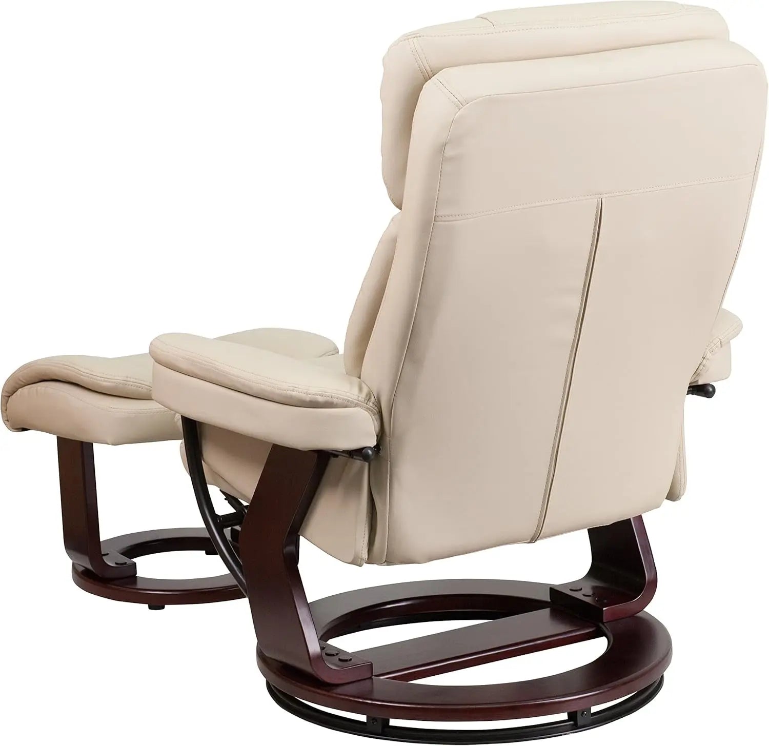 Beige Leathersoft Upholstered Recliner With Ottoman ShipItFurniture