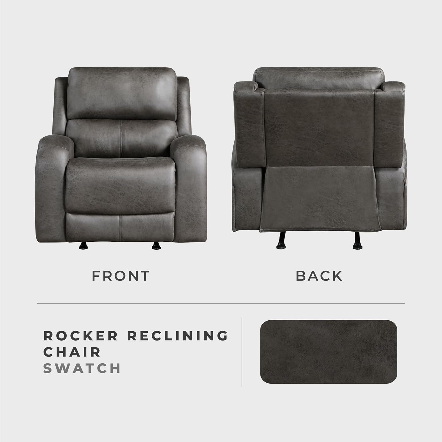 Grey Rocker Recliner Chair With Manual Recline Living Room ShipItFurniture
