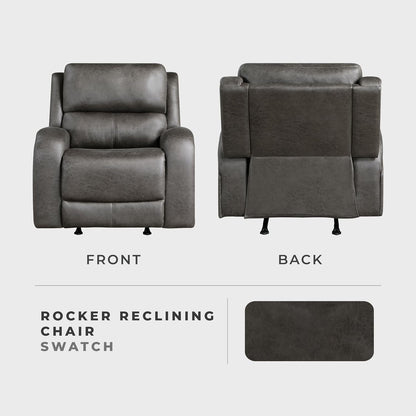 Grey Rocker Recliner Chair With Manual Recline Living Room ShipItFurniture