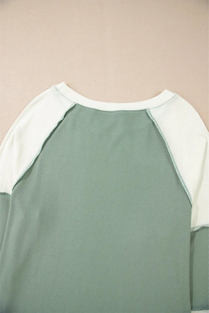Faye Colorblock Patchwork Raglan Long Sleeve Top