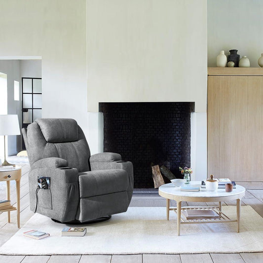 Gray Massaging Recliner With Cupholders Extendable Footrest ShipItFurniture