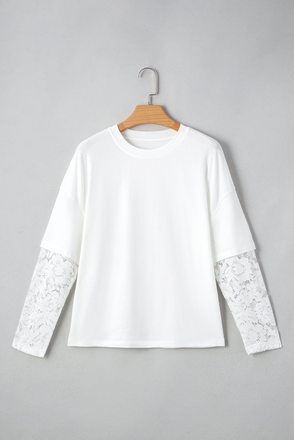 Hallie Lace Long Sleeve Insert Drop Shoulder Top Threaded Pear