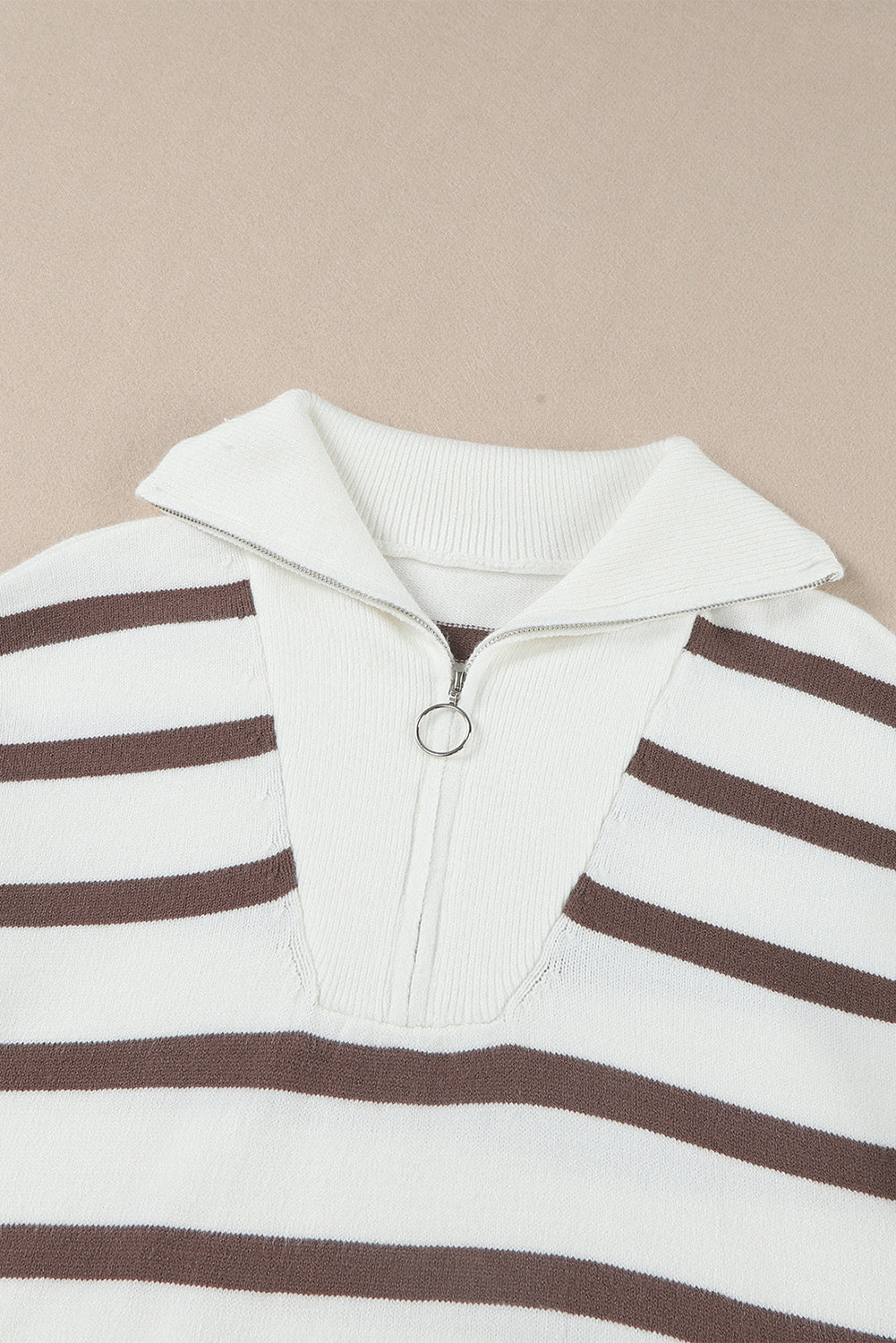 Iris Striped Zip Collared Loose Sweater Mini Dress Threaded Pear
