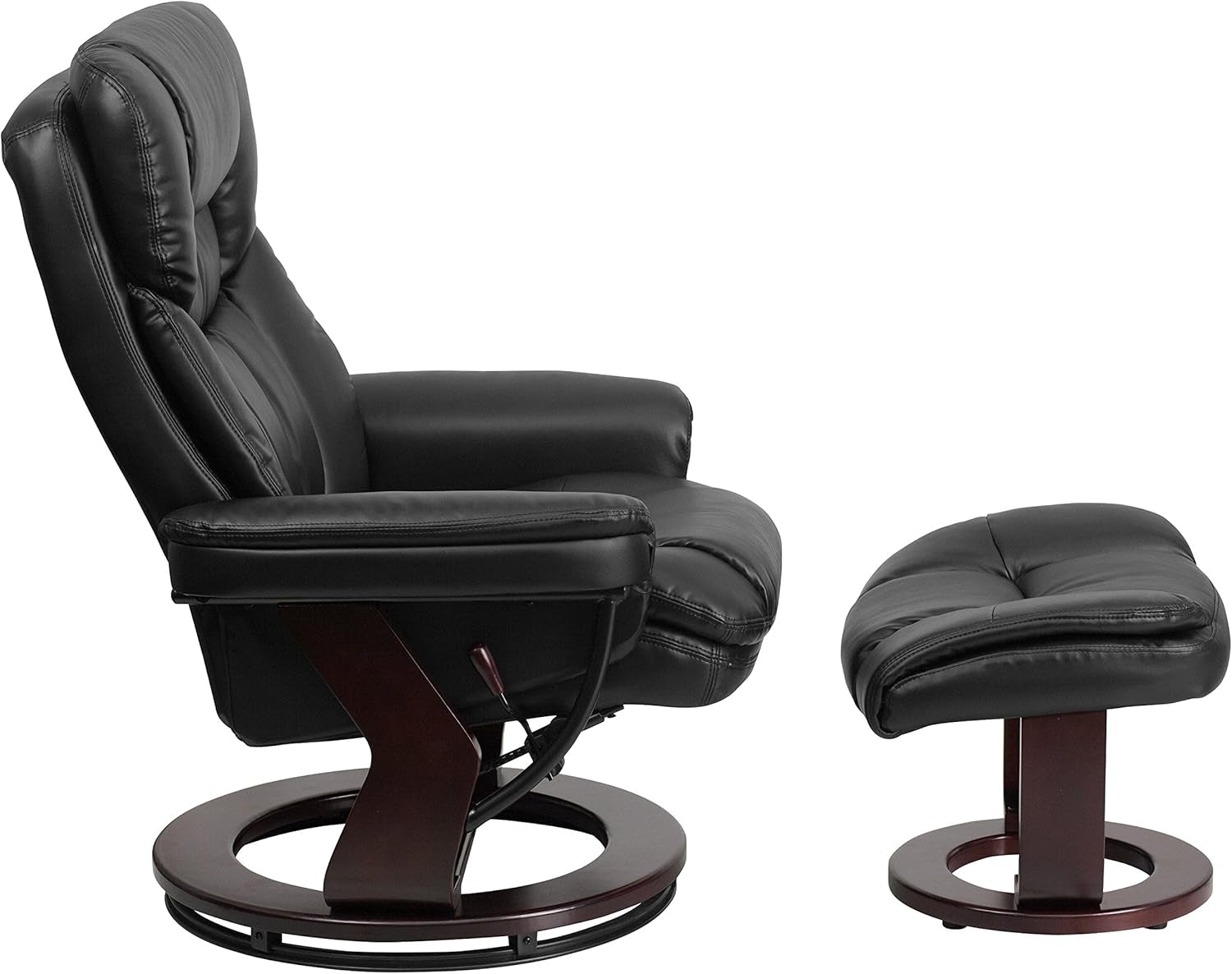 Leathersoft Upholstered Recliner With Ottoman Black ShipItFurniture
