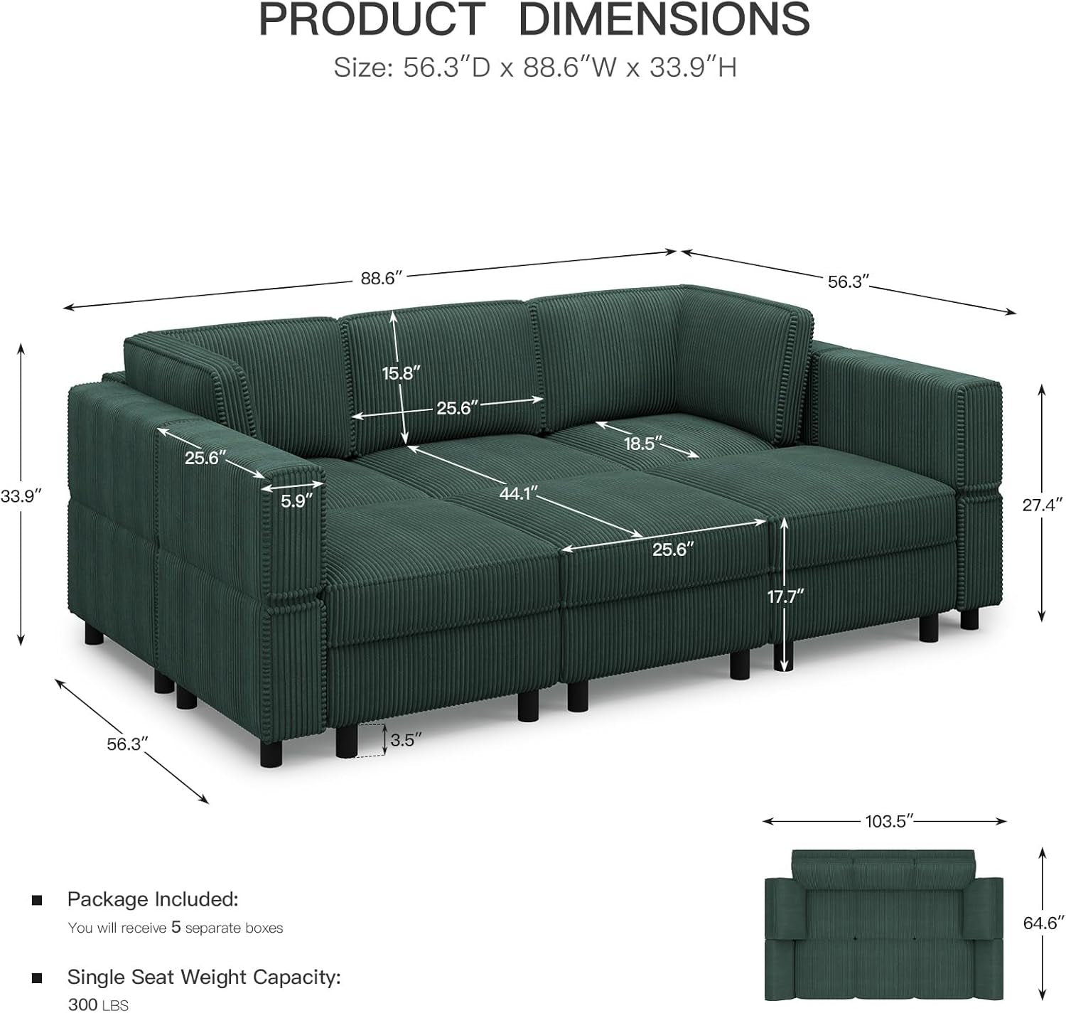 Green Modular Sectional Sofa Featuring Deep Storage ShipItFurniture