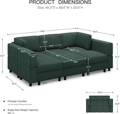 Green Modular Sectional Sofa Featuring Deep Storage ShipItFurniture