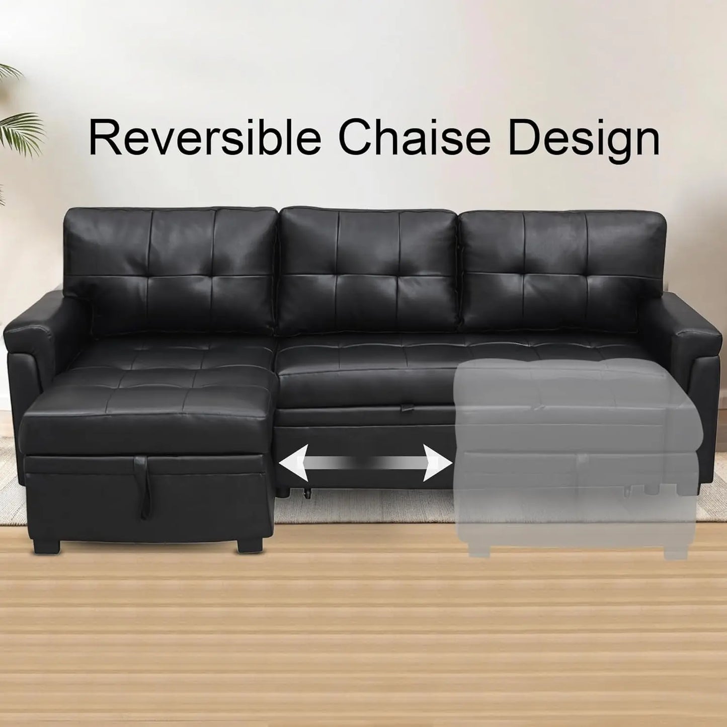 Sleeper Sectional Sofa Black Leather With Convertible Bed ShipItFurniture