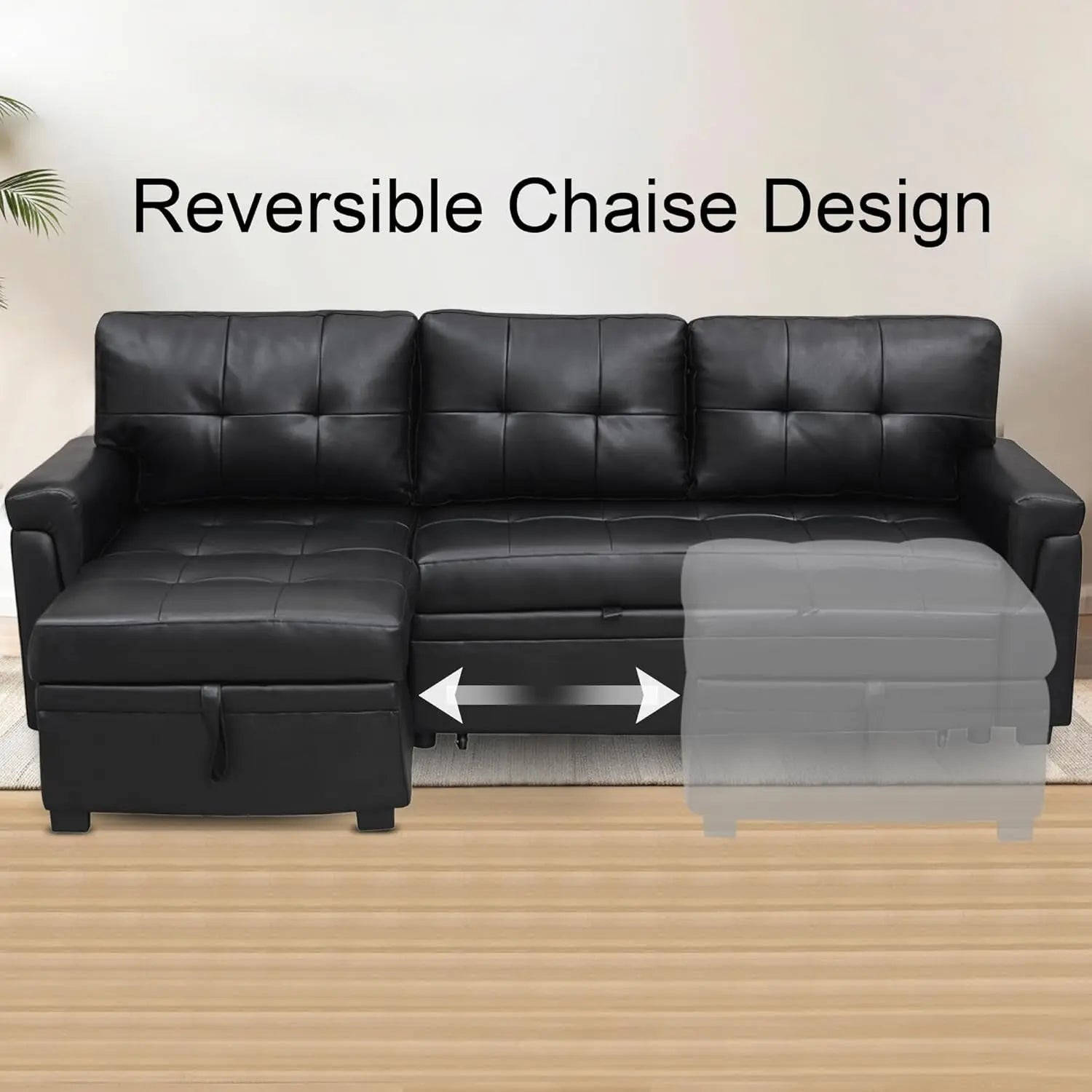 Sleeper Sectional Sofa Black Leather With Convertible Bed ShipItFurniture