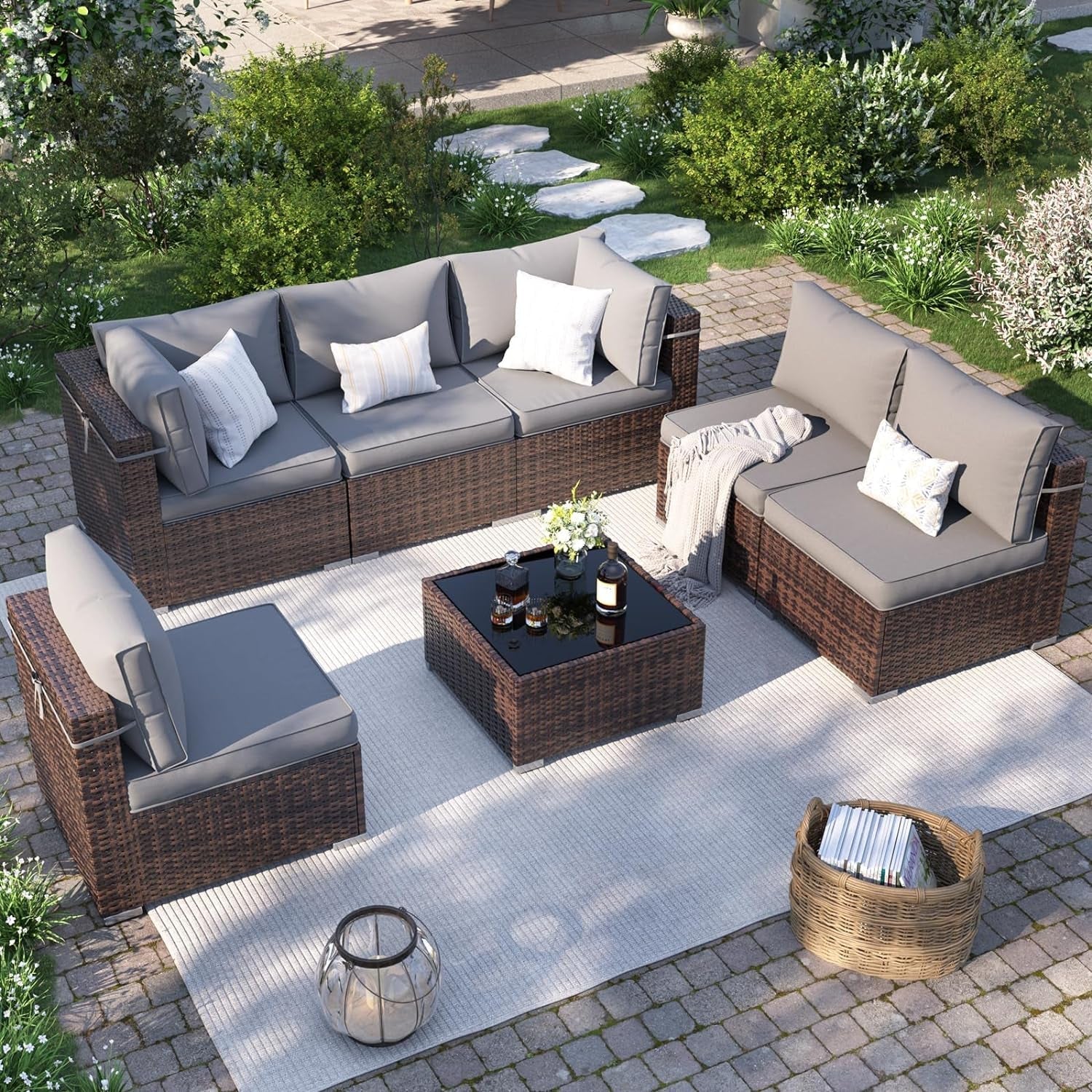 7 Piece Outdoor Sectional Patio Set With Waterproof Cover ShipItFurniture