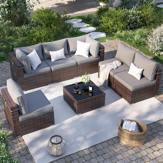 7 Piece Outdoor Sectional Patio Set With Waterproof Cover ShipItFurniture