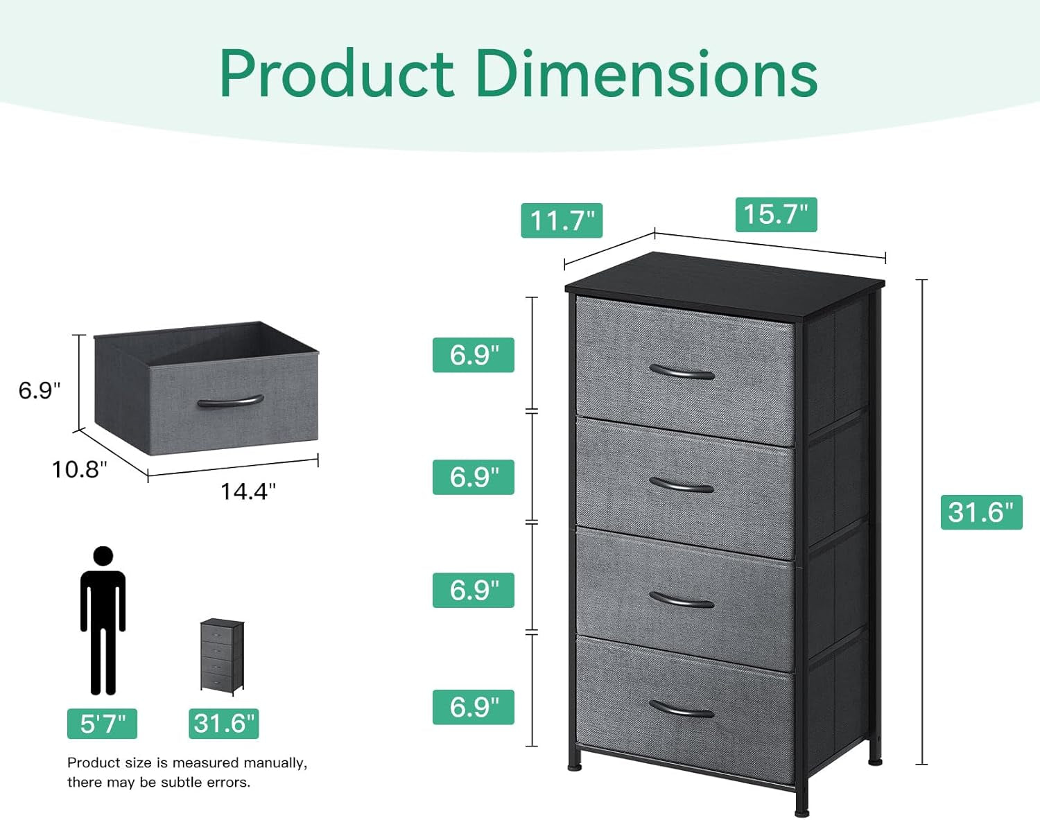 Dresser for Bedroom with 4 Storage Drawers, Small Dresser Chest of Drawers Fabric Dresser with Sturdy Steel Frame, Dresser for Closet with Wood Top, Dark Grey ShipItFurniture