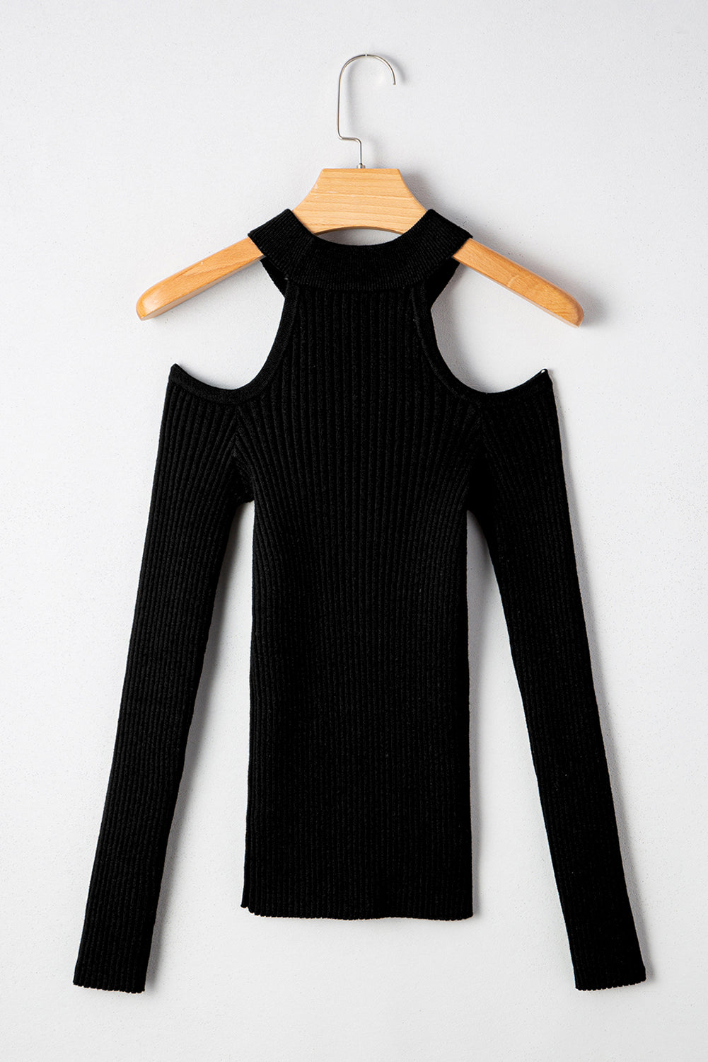 Bailey Ribbed Knit Cold Shoulder Sweater Threaded Pear