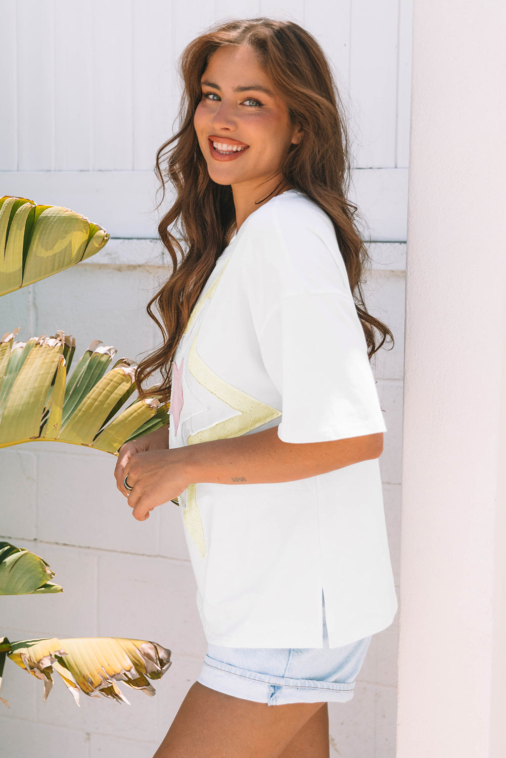 Lisa Layered Star Patched Half Sleeve Loose Top