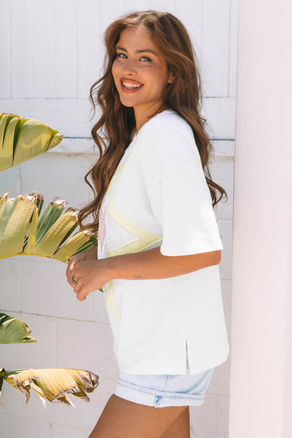 Lisa Layered Star Patched Half Sleeve Loose Top