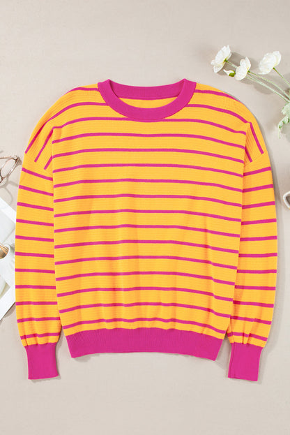 Briar Stripe Trimmed Round Neck Loose Sweater
