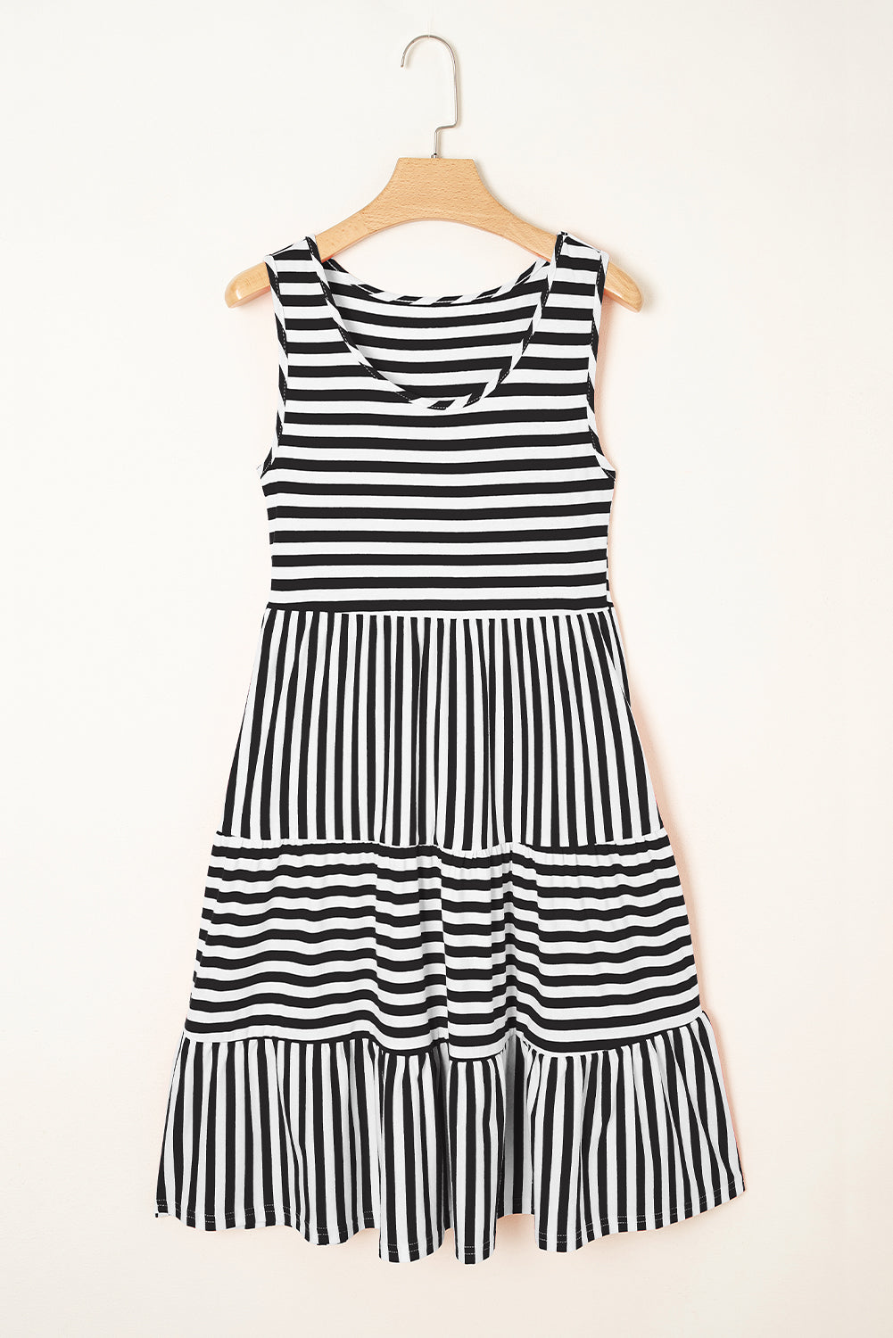 Ellie Stripe U Neck Sleeveless Loose Fit Mini Dress Threaded Pear