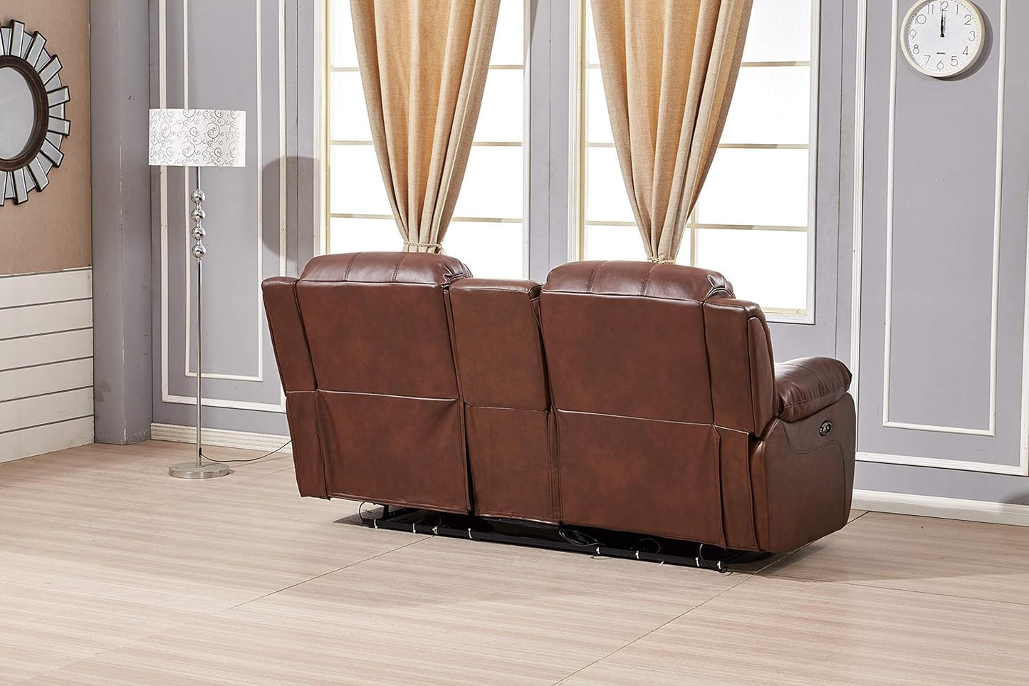 Power Reclining Bonded Leather Loveseat Brown With USB ShipItFurniture