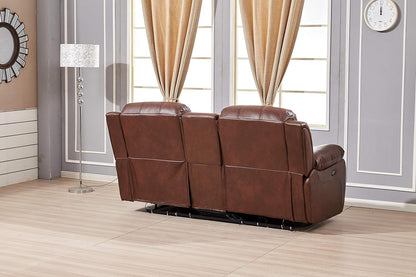 Power Reclining Bonded Leather Loveseat Brown With USB ShipItFurniture