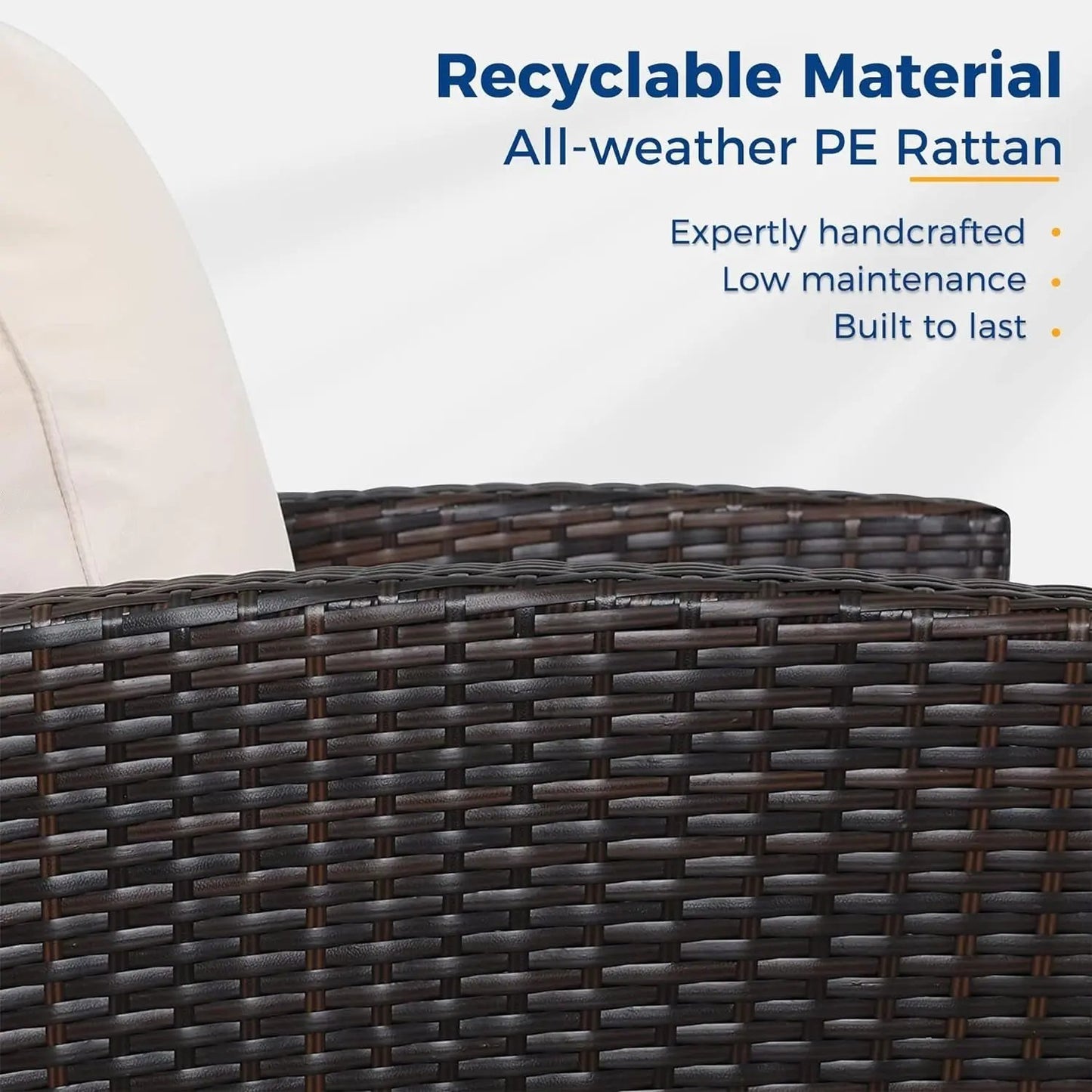 4 Piece Outdoor Patio Furniture Sets, Wicker Conversation Set for Porch Deck, Brown Rattan Sofa Chair with Cushion-2