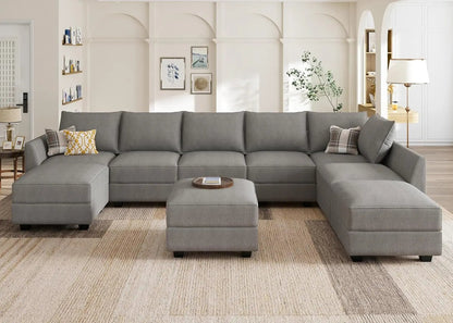Oversized Modular Sectional Sofa with Storage Seats Reversible Sectional Couch with Ottomans U Shaped Modular Sectional Couch for Living Room, Grey-0