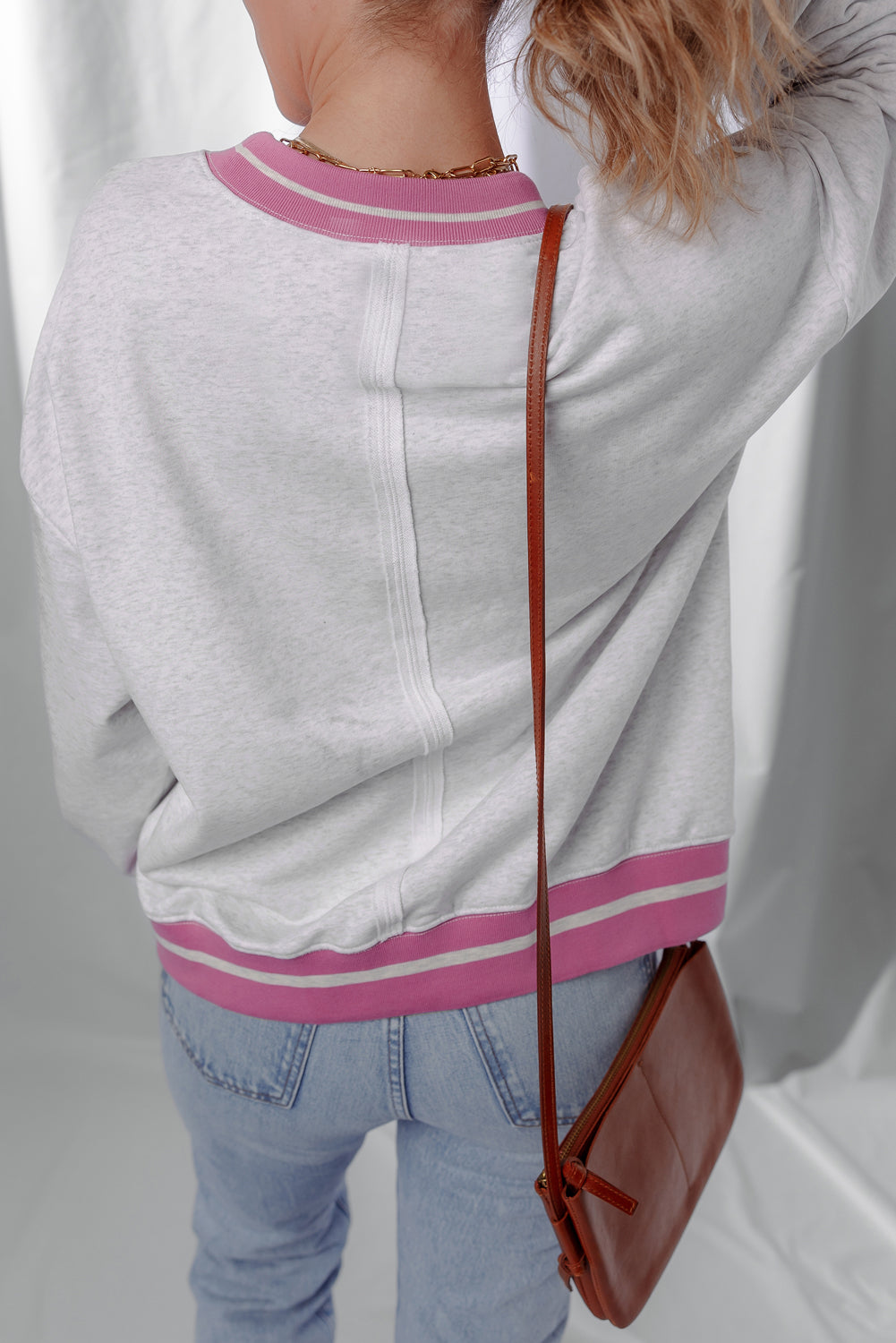 Caroline Flower Crew Neck Sweatshirt Threaded Pear