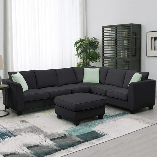 Black U Shaped Sectional Sofa With Removable Ottoman ShipItFurniture