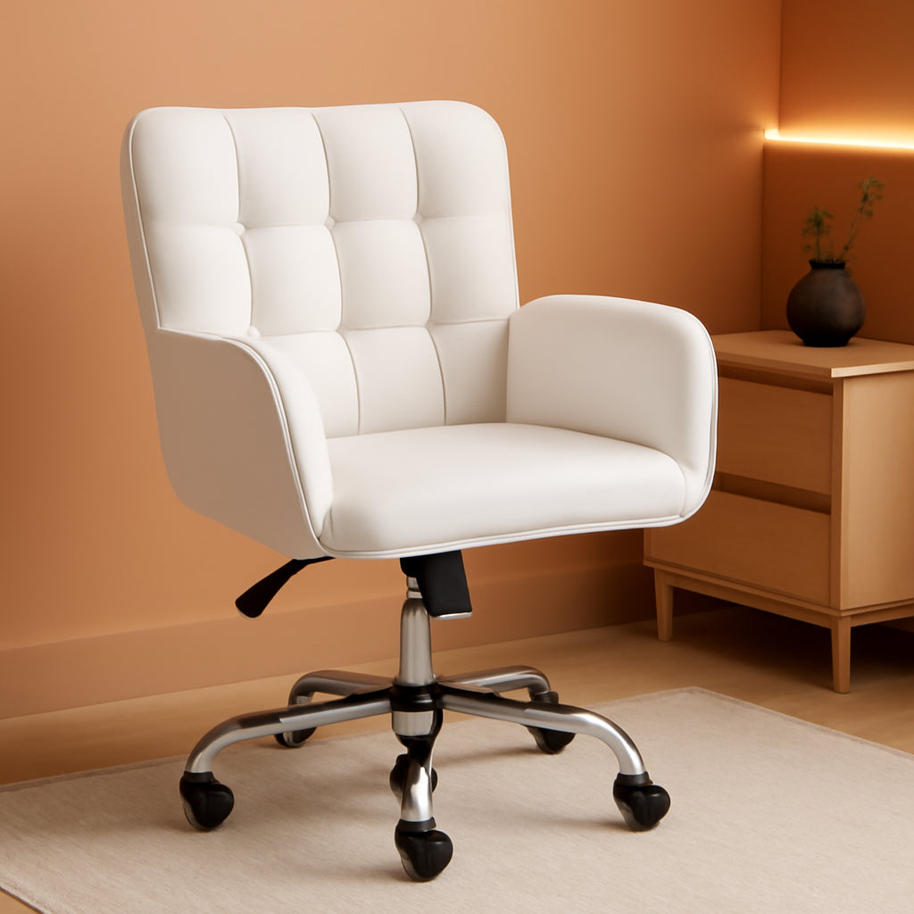 Ergonomic Faux Leather Office Chair White Adjustable