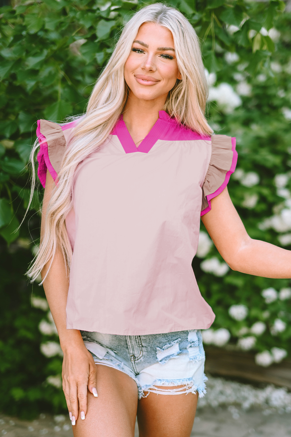 Maci Ruffled Sleeve Frill V Neck Blouse