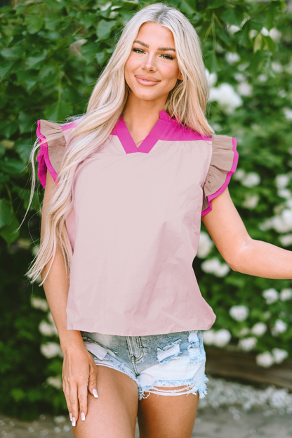 Maci Ruffled Sleeve Frill V Neck Blouse