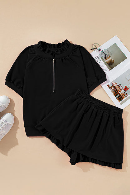 Laylani Puff Sleeve Top and Ruffled Shorts Set