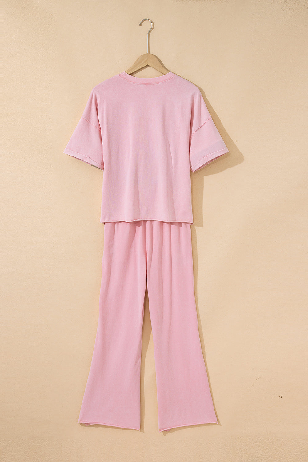Arabella Acid Wash Star Patched Rolled Trim Pants Set Threaded Pear
