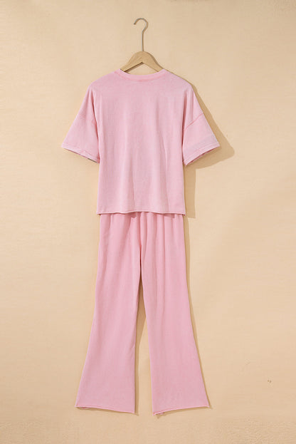 Arabella Acid Wash Star Patched Rolled Trim Pants Set