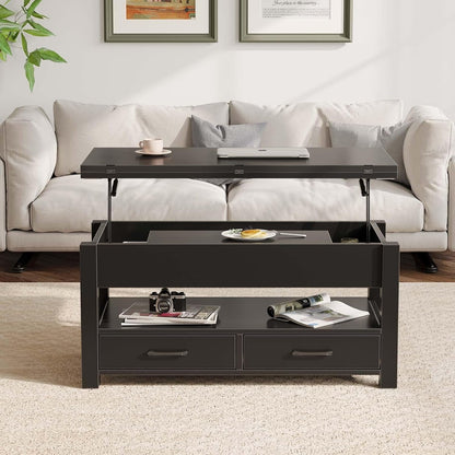 Lift Top Coffee Table With Drawers And Hidden Compartment Black ShipItFurniture