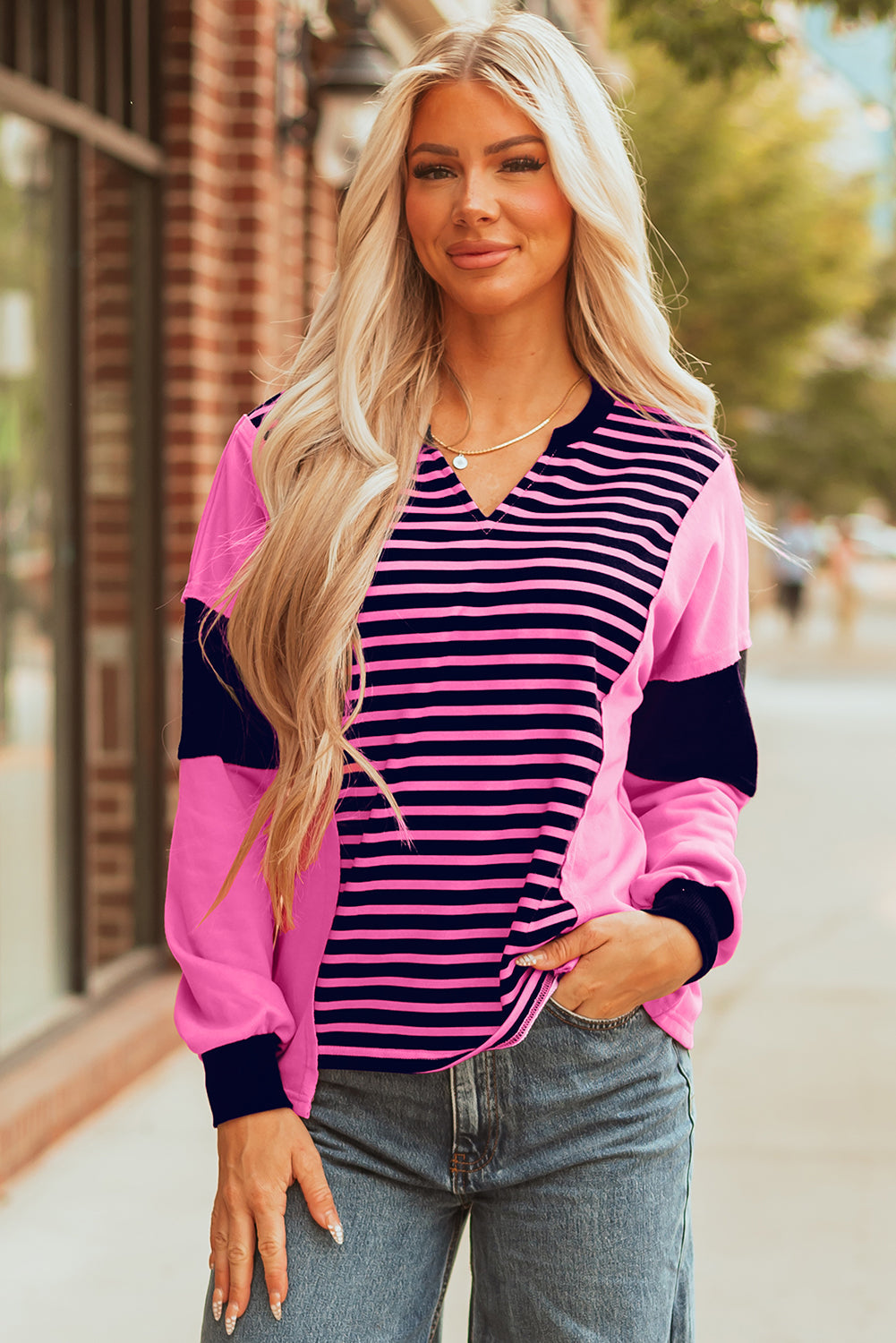 Haven Stripe Loose Fit Long Sleeve Top Threaded Pear