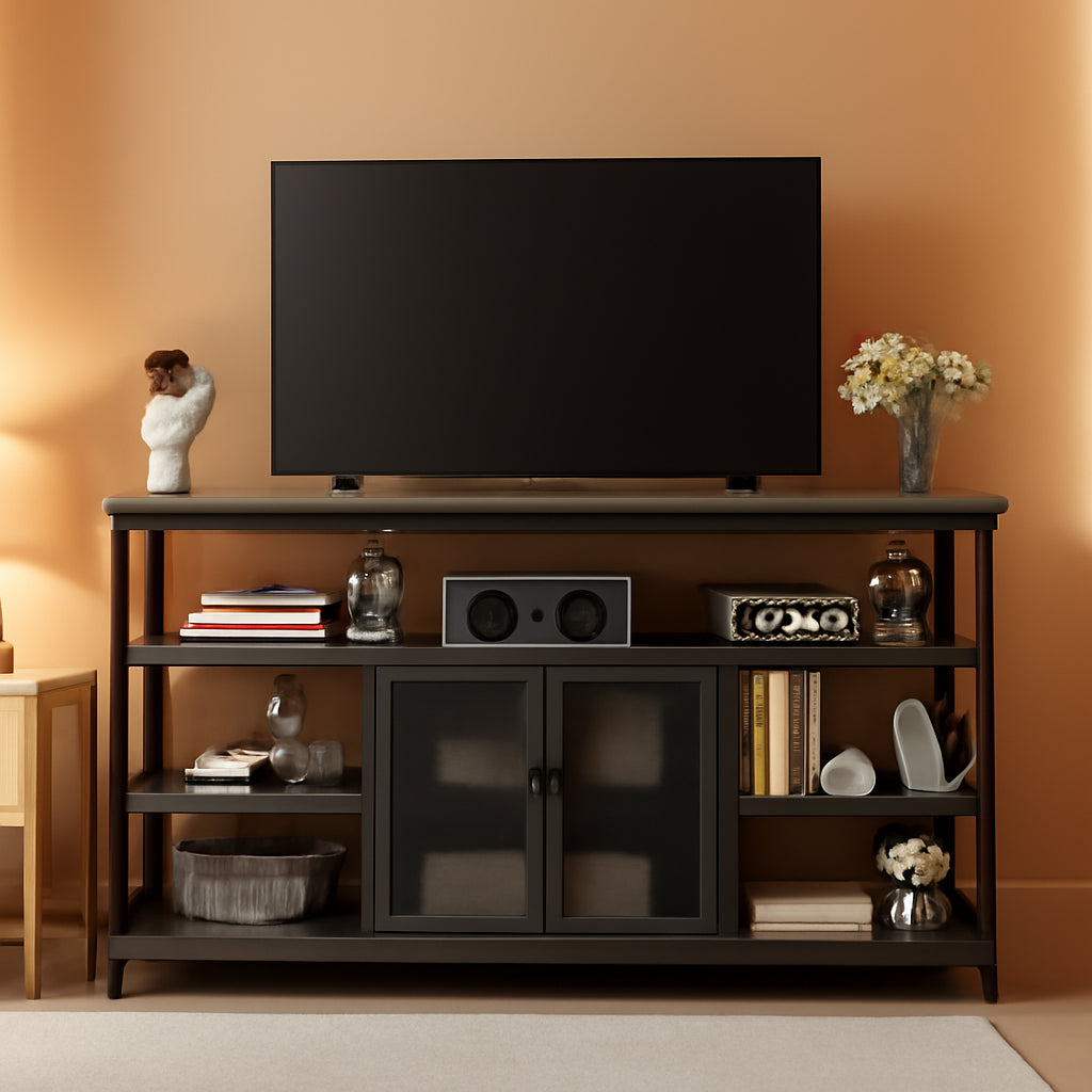 Tall TV Stand for 65 Inch TV With Storage Cabinet Grey Oak