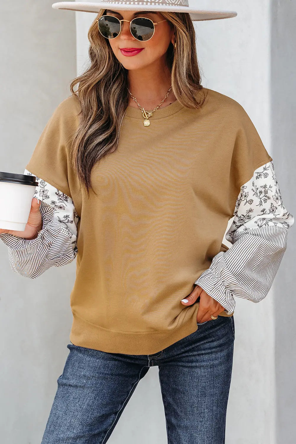 Beazita Patchwork Ruffled Sleeve Sweatshirt