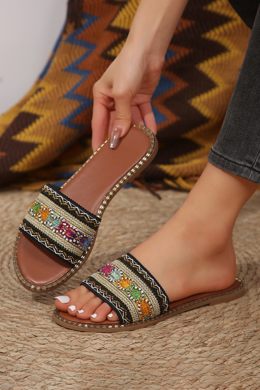 Quincy Bohemian Pattern Crochet Slippers - Get it from Bo
