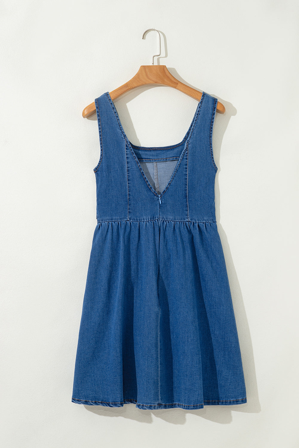 Emily Square Neck Bowknot A-line Denim Dress Threaded Pear