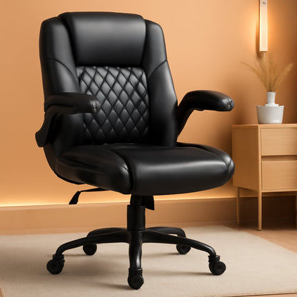 Ergonomic Leather Office Chair Adjustable Armrests Black