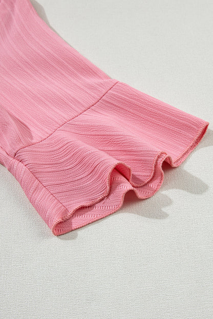 Capri Ruffled Half Sleeve V Neck Textured Top.
