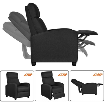 Fabric Push Back Recliner Chair Pocket Spring Matte Black ShipItFurniture