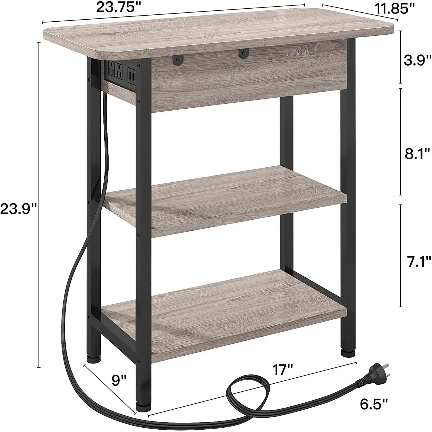 End Table With Vertical Charging Station And USB Outlets Greige-3