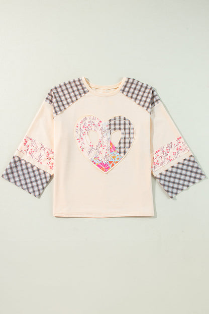 Emilia Plaid Floral Peace Heart Long Sleeve Top