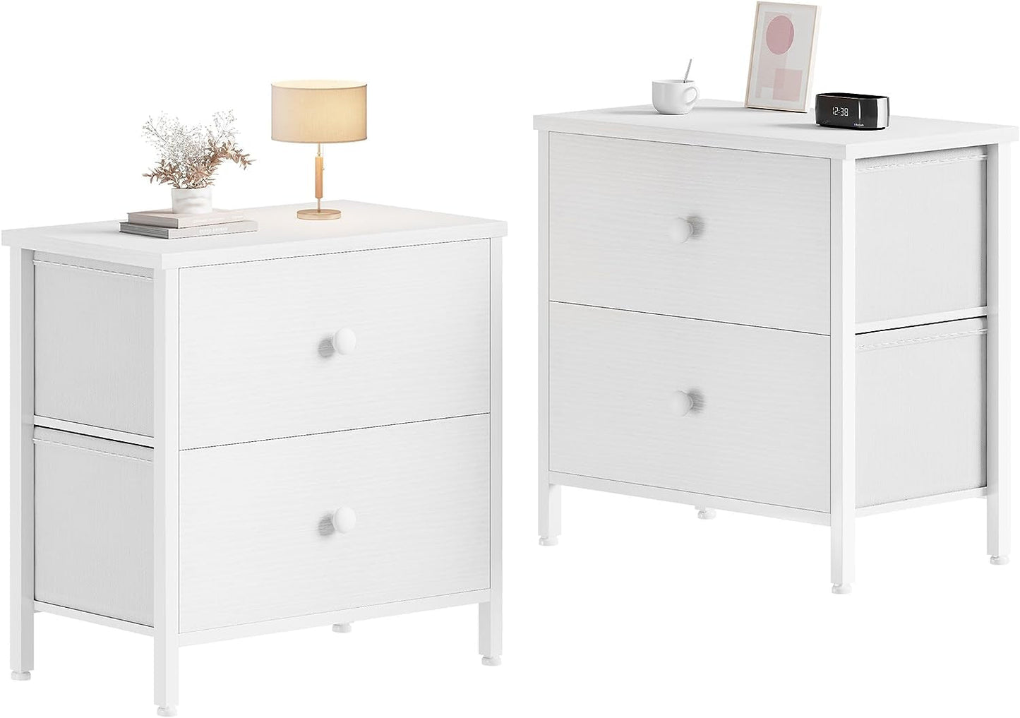 White Nightstands with 2 Drawers ShipItFurniture
